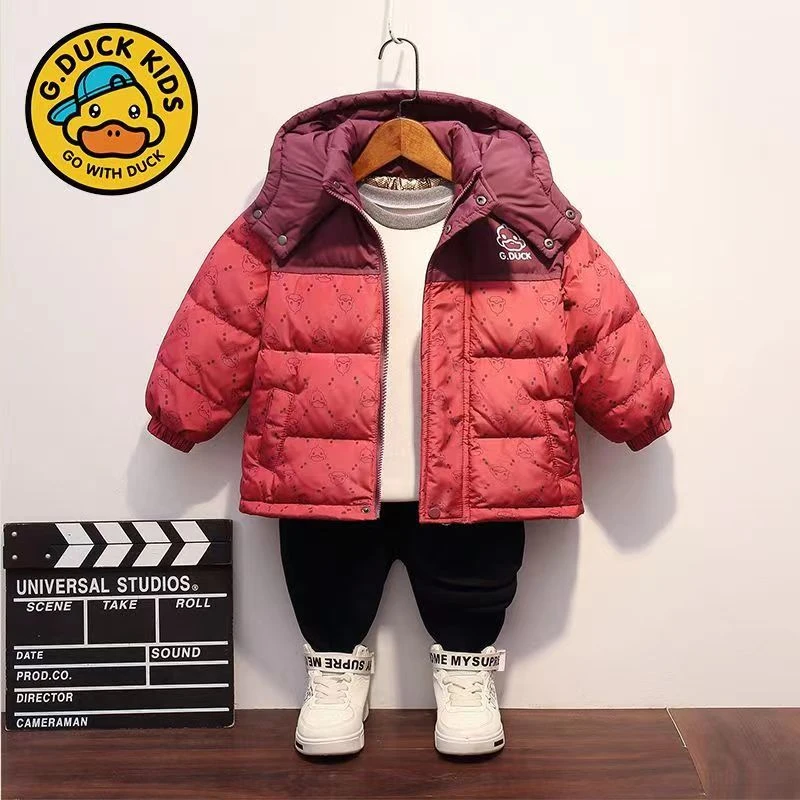 小黄鸭儿童棉服男女童冬装黑金棉衣外套中小童连帽保暖加厚棉袄