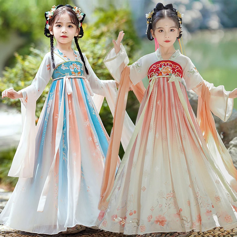 2024新款汉服女童公主裙中国风6-12岁齐胸大童连衣爆款古装新中式