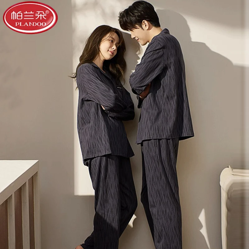 帕兰朵情侣纯棉睡衣女士长袖裤2025年新款春秋甜美男士家居服薄款