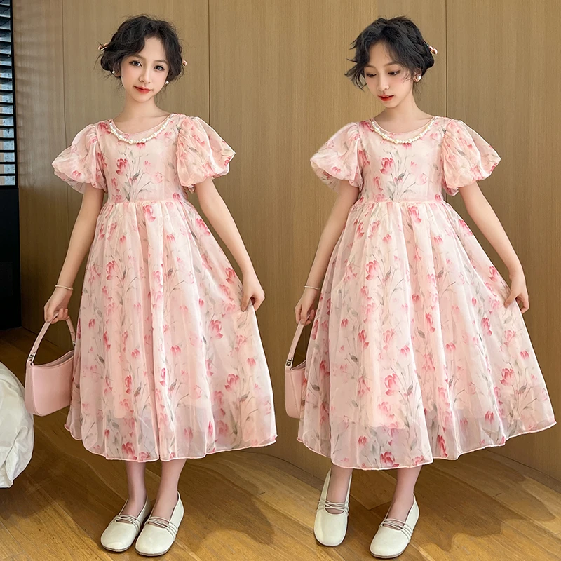 女童24夏季新款韩版洋气中大童礼服公主裙郁金香连衣裙裙子公主风