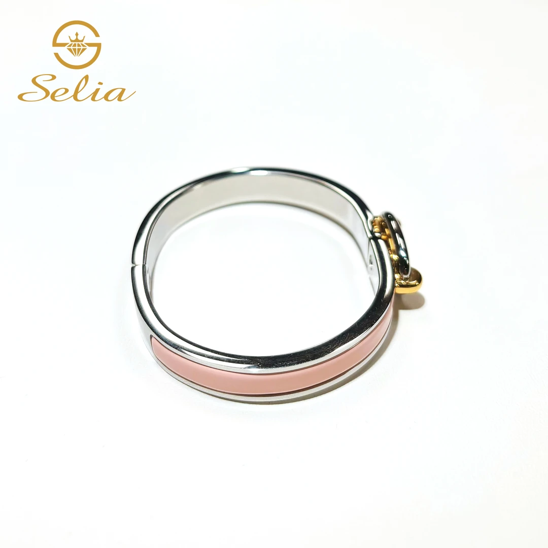 铜合金珐琅手镯 时尚经典气质百搭金色白色猪鼻子手镯粉红银色