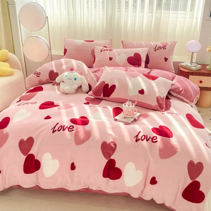 冬季加厚牛奶绒床上用品四件套双面加绒保暖被套床单法莱绒4件套