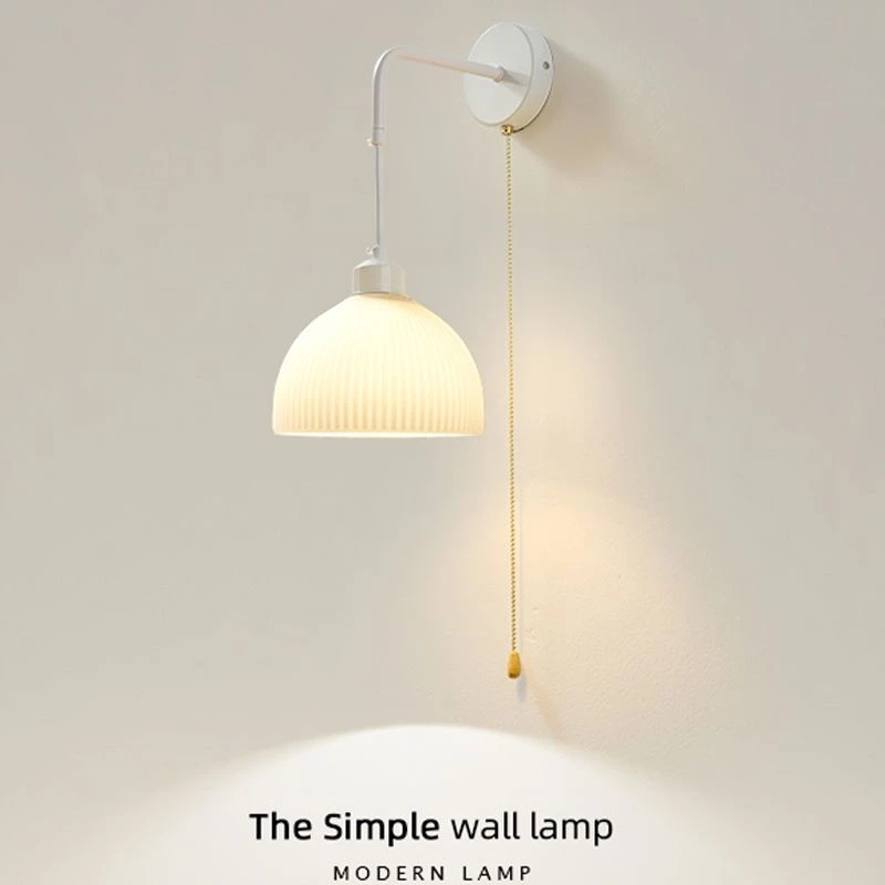 壁灯北欧创意轻奢拉线开关卧室床头灯侘寂风日式民宿墙壁氛围灯具