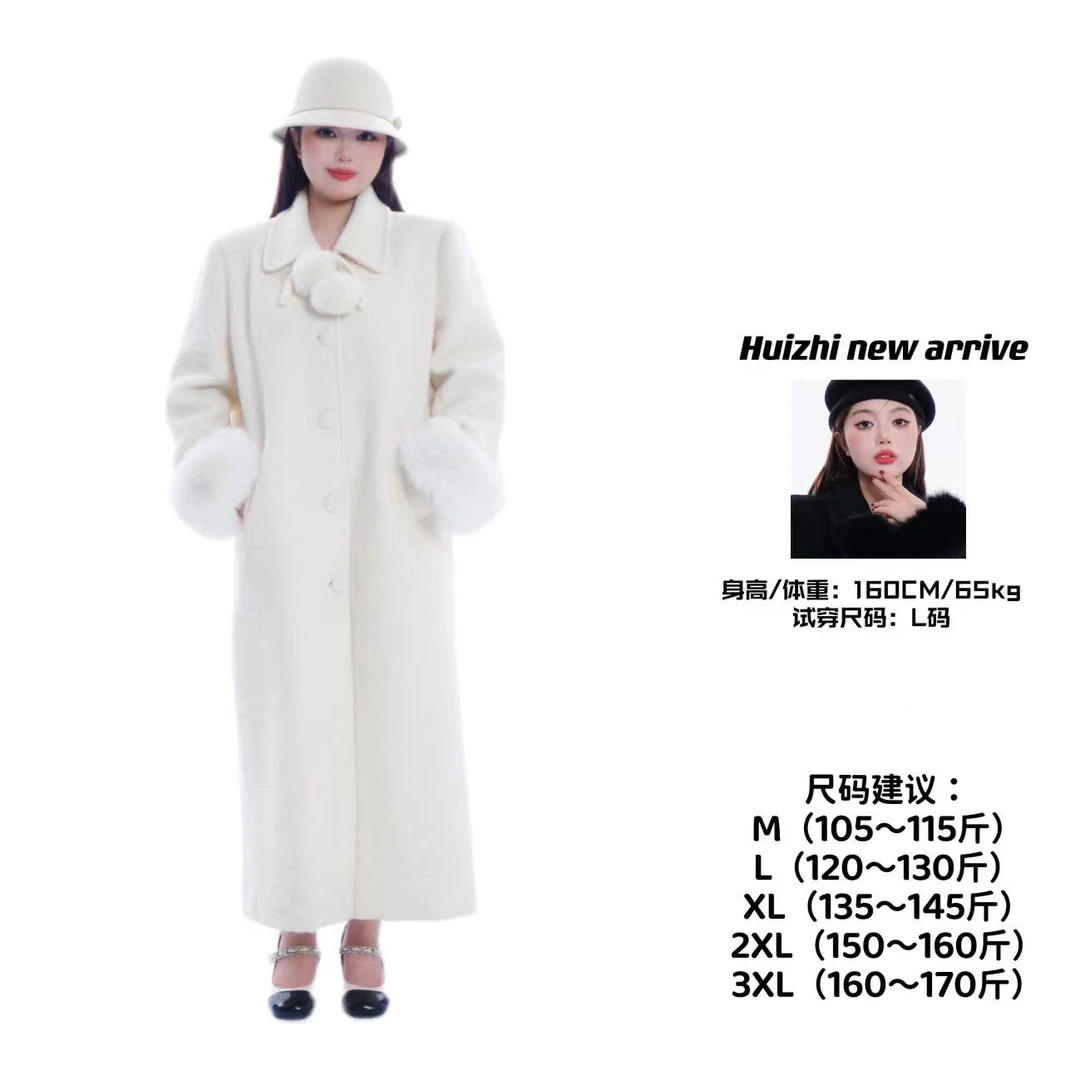现货慧芝huizhi 雪国千金 定制款 亮晶晶白色正肩阔版加厚大衣