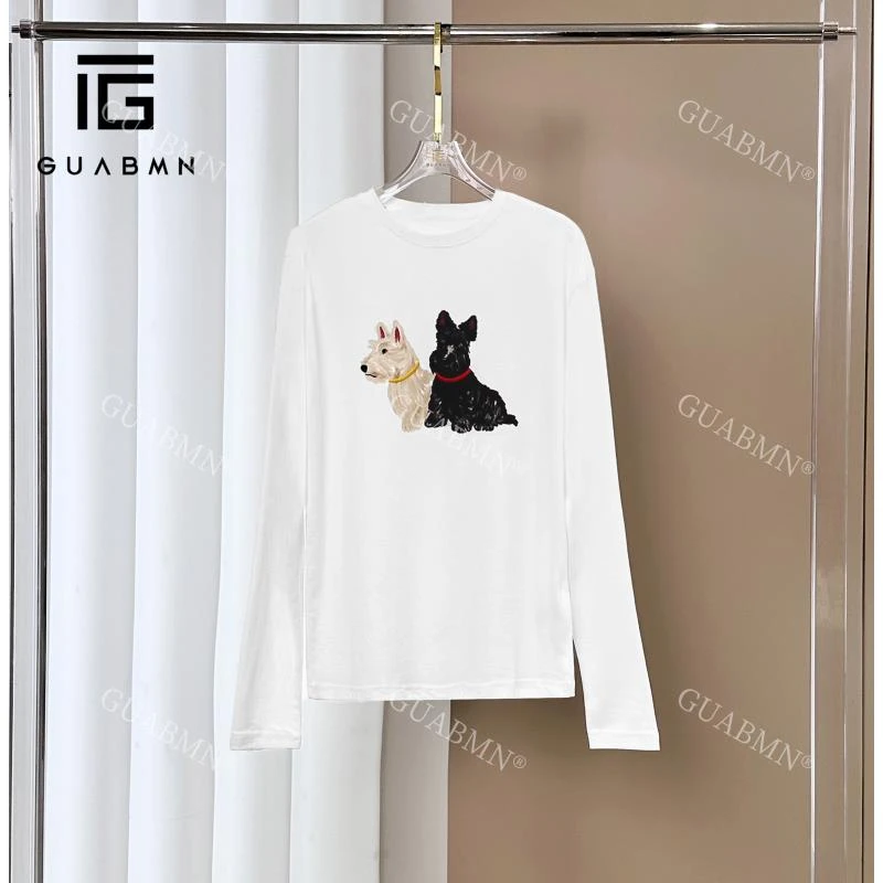 GUABMN2025春季新款极简风休闲百搭圆领大狗T恤打底3799