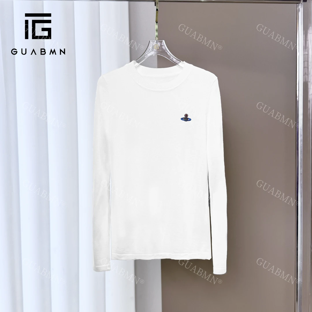 GUABMN2025春季新款简约炫彩刺绣圆领长袖针织衫3772红人上新