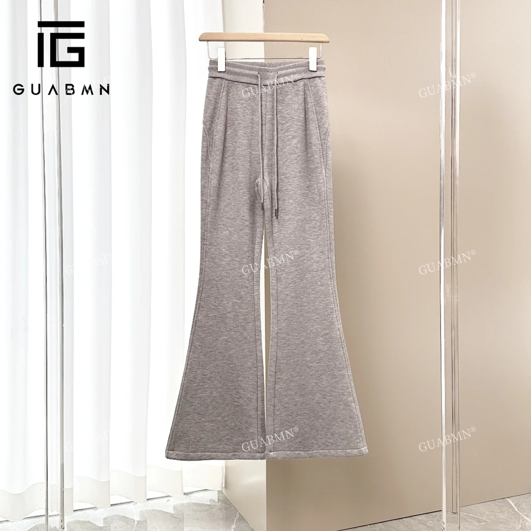 GUABMN2024秋冬抽绳设计款松紧腰加绒直筒休闲裤3821
