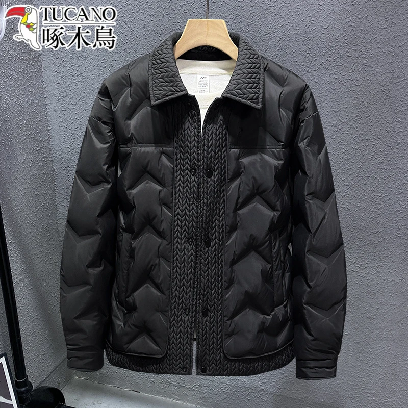 TUCANO/啄木鳥冬季新款麦穗拼接翻领轻薄羽绒服保暖夹克外套男装