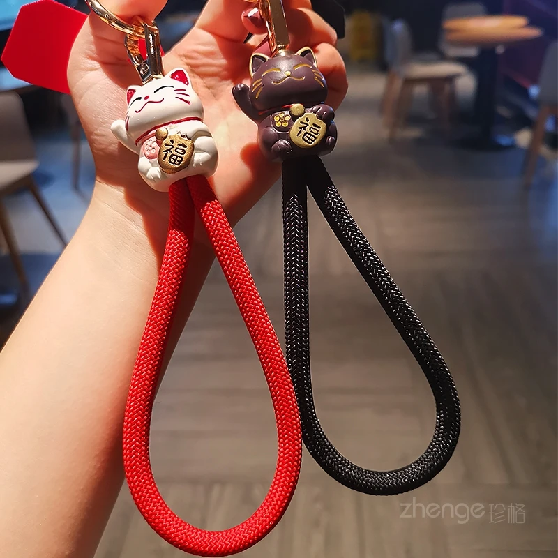 招财手腕绳女ins手机挂绳短款手提红绳手机挂饰招财猫挂件小吊坠