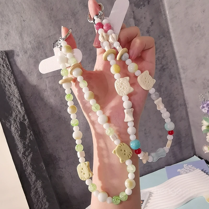 猫咪海盐手机挂链时尚小清新手提手腕挂饰串珠手链短款户外出行