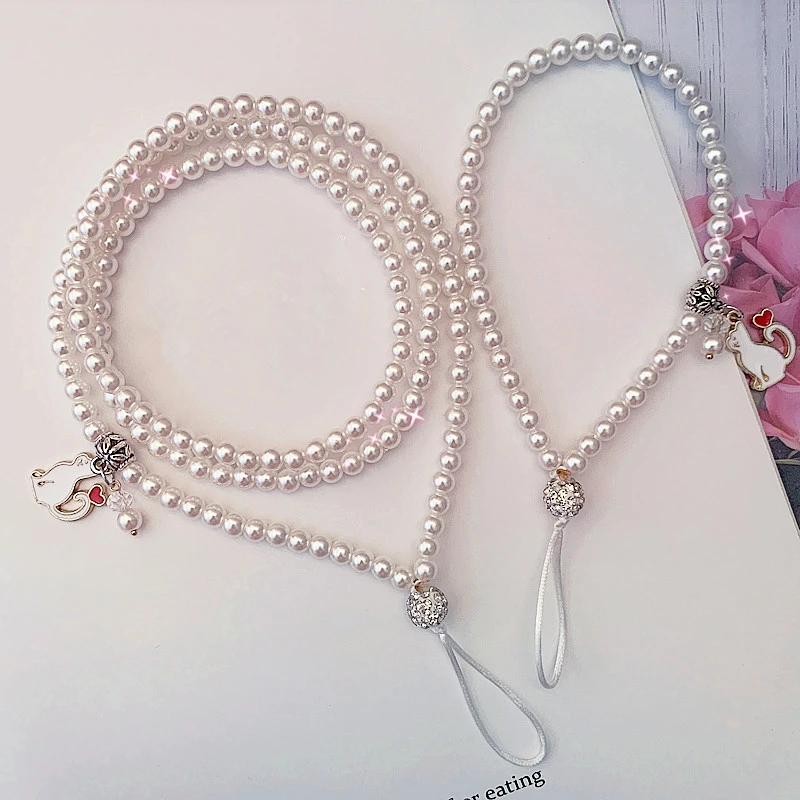 手机挂绳长款挂脖宽带子手工串珠水晶珍珠圆珠挂链短款手腕绳镶钻