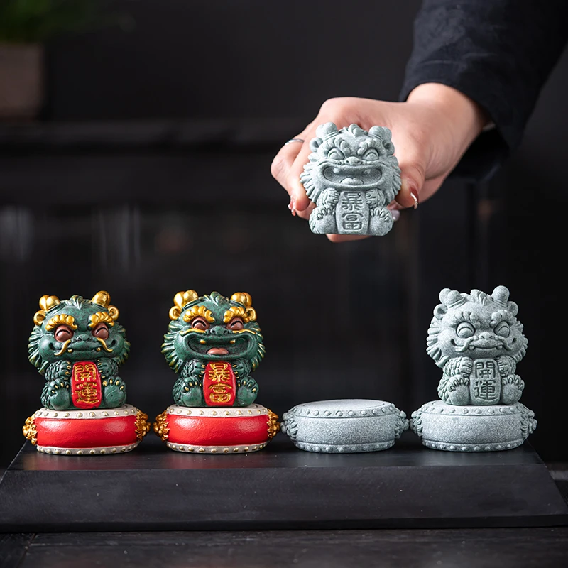 2024龙年青砂石瑞兽麒麟一对可爱小摆件创意家居伴手礼礼品装饰品