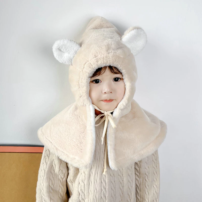 儿童帽子冬季男童毛绒帽秋冬新款女童披肩帽冬天保暖防风冬款加绒