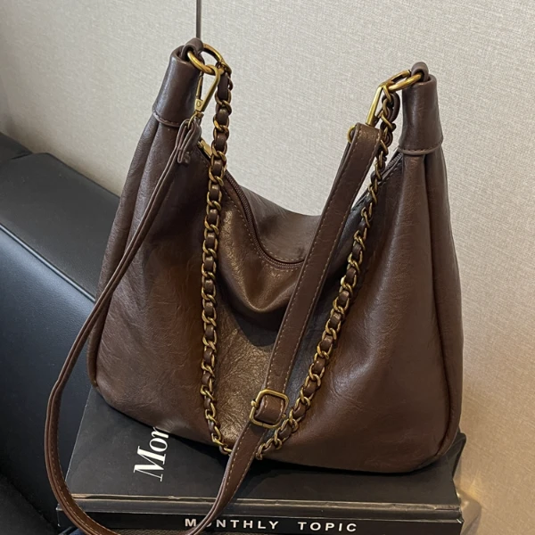 复古大容量包包女2024新款时尚链条单肩腋下包学生通勤斜挎托特包