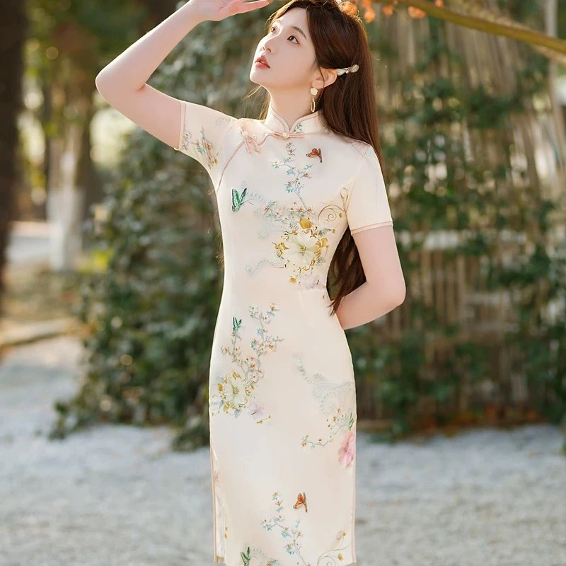 040-蝶恋花夏季改良旗袍裙2024年新款遮肚显瘦高档女装