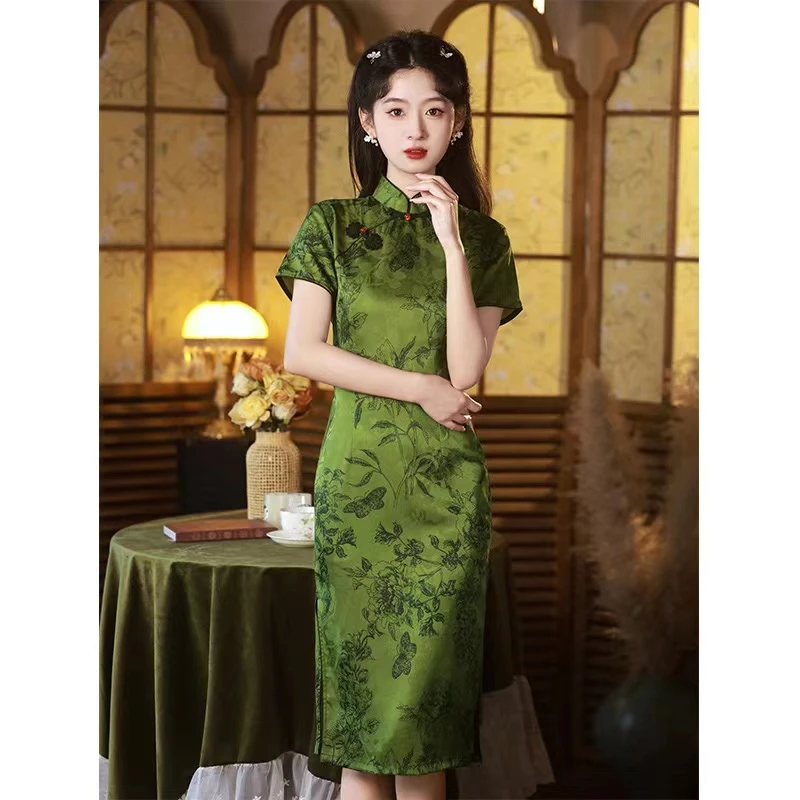 001-旗袍女新中式2024年夏季新款改良遮肉显瘦日常百搭