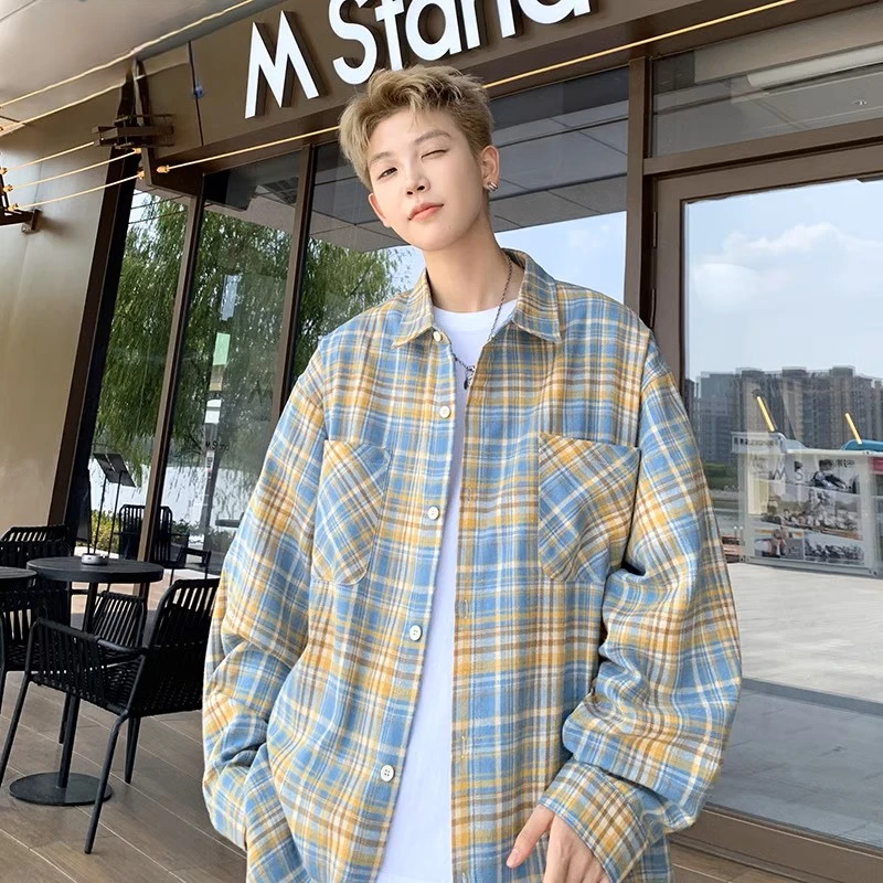 胖胖哥格子衬衫男秋季新款宽松休闲长袖美式百搭高级感衬衣外套