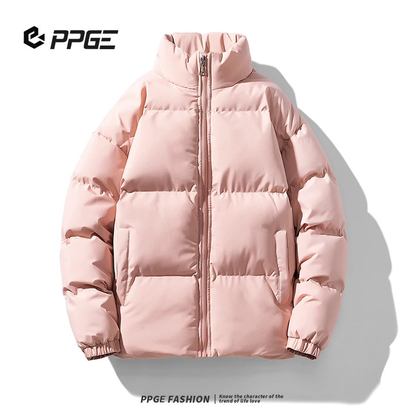 胖胖哥宽松冬季短款保暖棉服美式潮牌情侣款纯色立领加厚棉衣外套