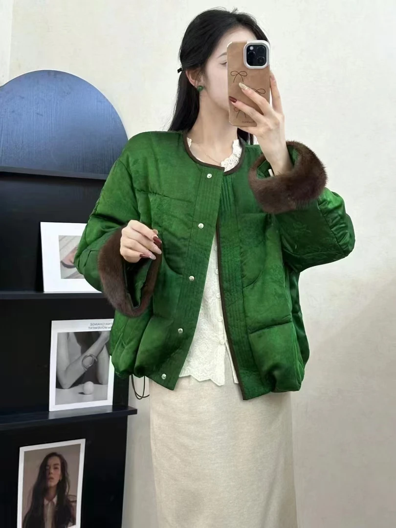 2024年新款国风气质时尚中式加厚水貂毛复古羽绒服9730