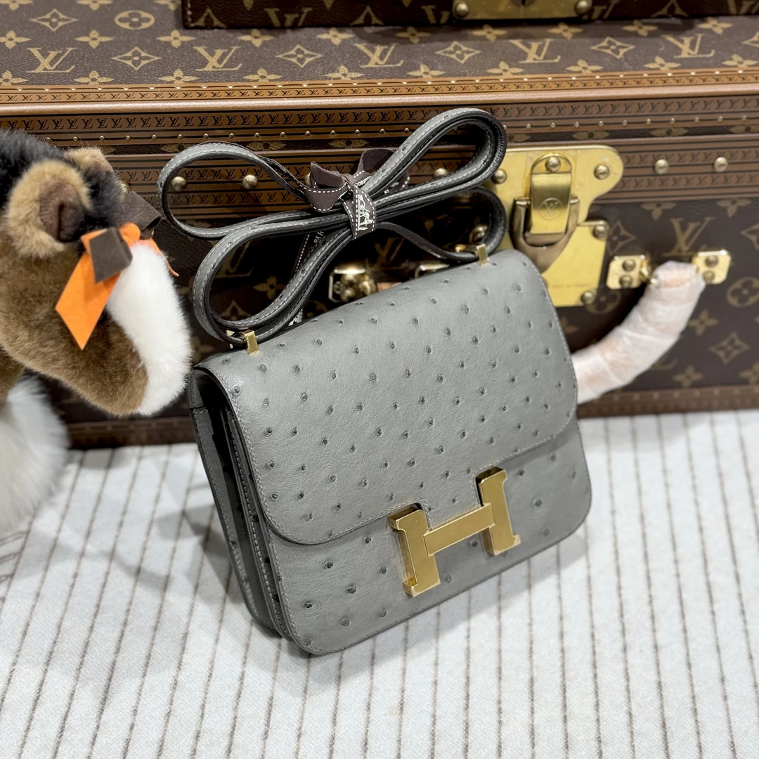 全新未使用 Hermes/爱马仕 lina/u刻/爱马仕ol鸵鸟皮康康19包
