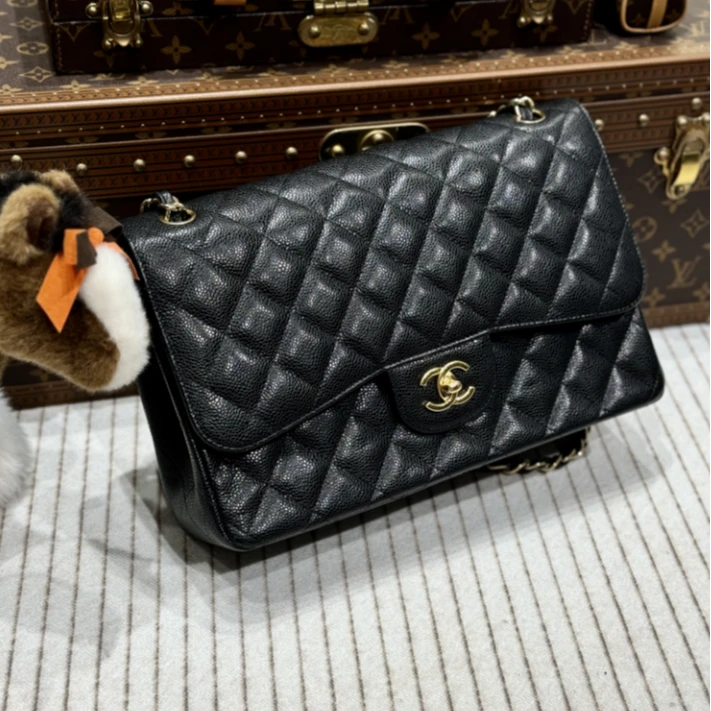 99新 Chanel/香奈儿 lina/黑金jumbo包/17开/卡尘袋