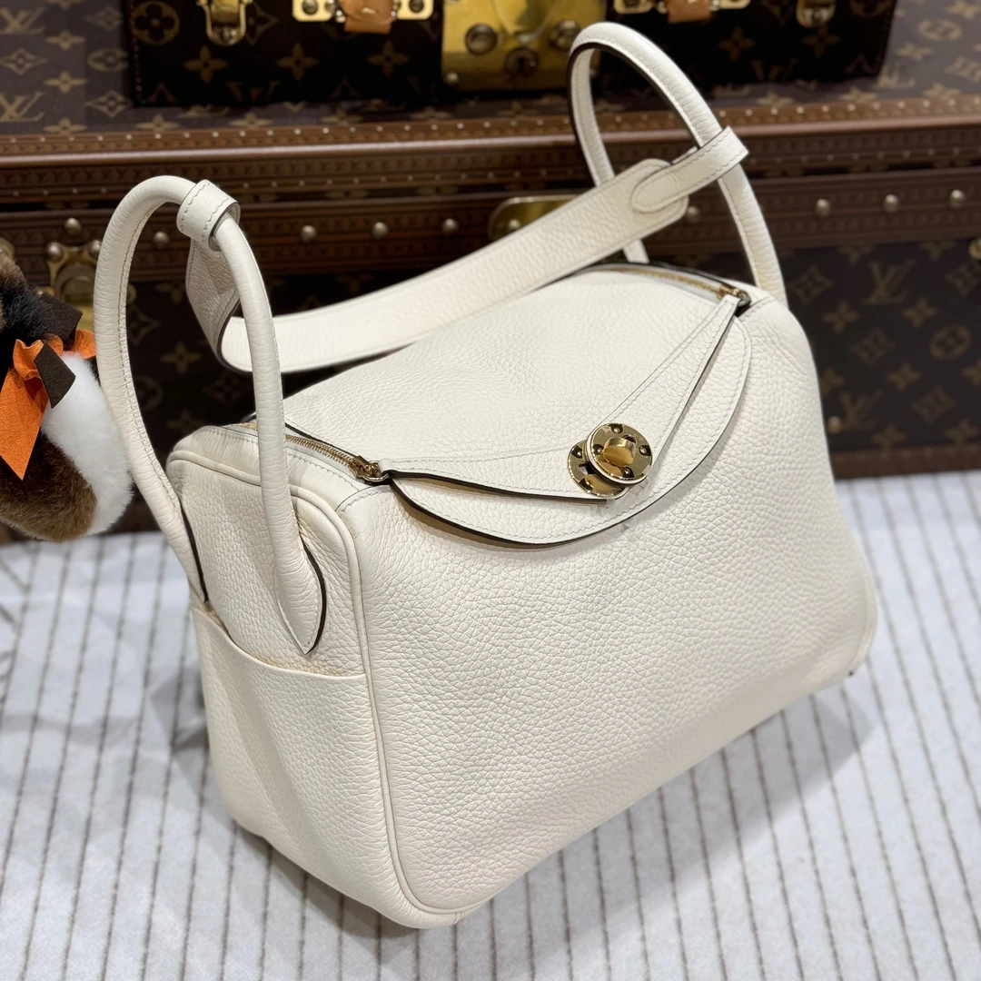 99新 Hermes/爱马仕 贝贝/奶油白lindy26包 U刻