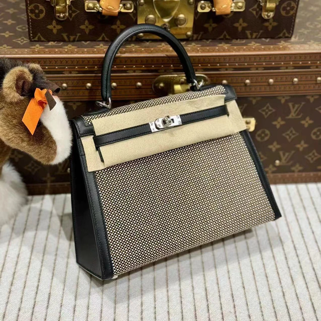 全新未使用 Hermes/爱马仕 lina/Kelly25华夫格黑银/U刻全套
