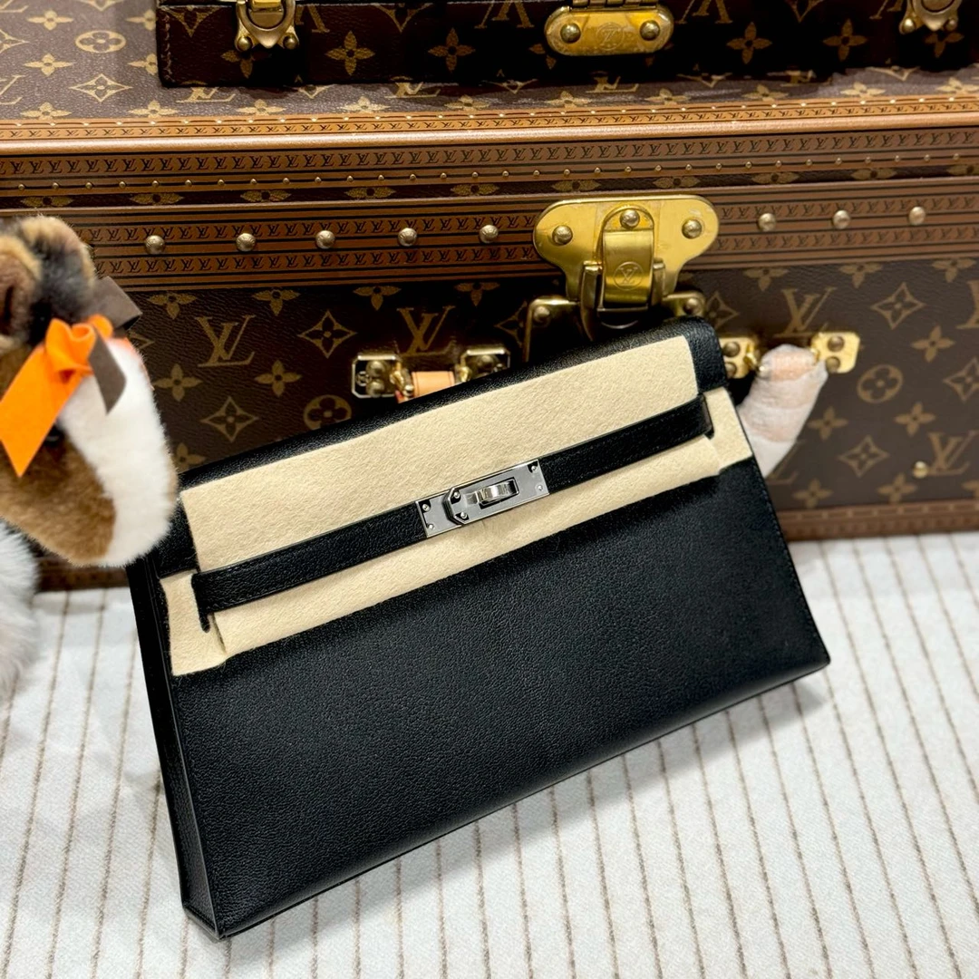 全新未使用 Hermes/爱马仕 lina/w刻爱马仕黑银Kelly elan包/全套