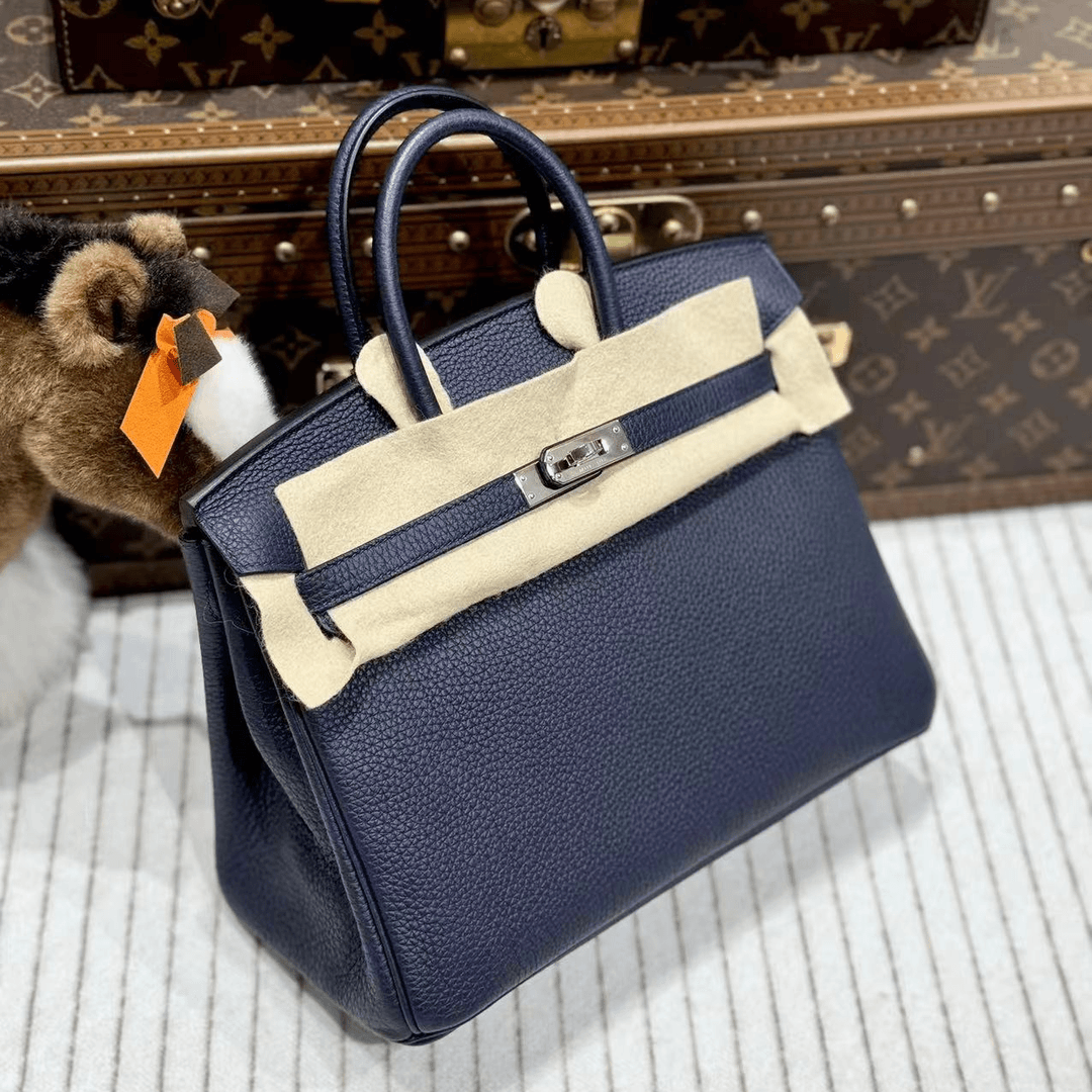 99新 Hermes/爱马仕 lina/birkin25午夜蓝银扣/z刻