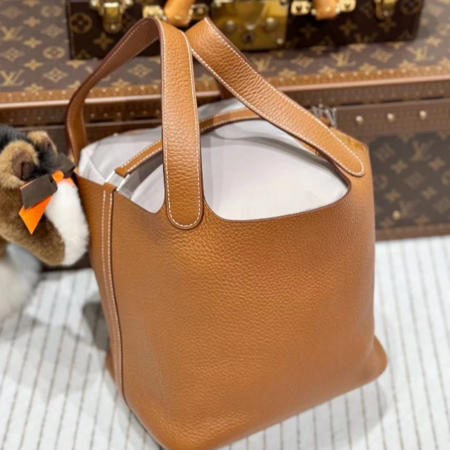 99新 Hermes/爱马仕 lina/菜篮子22 金棕银扣/u刻全套