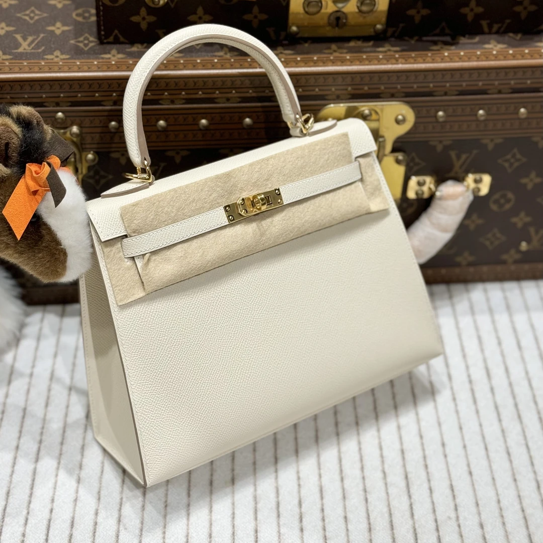 全新未使用 Hermes/爱马仕 贝贝/w刻/爱马仕奶昔白kelly25包