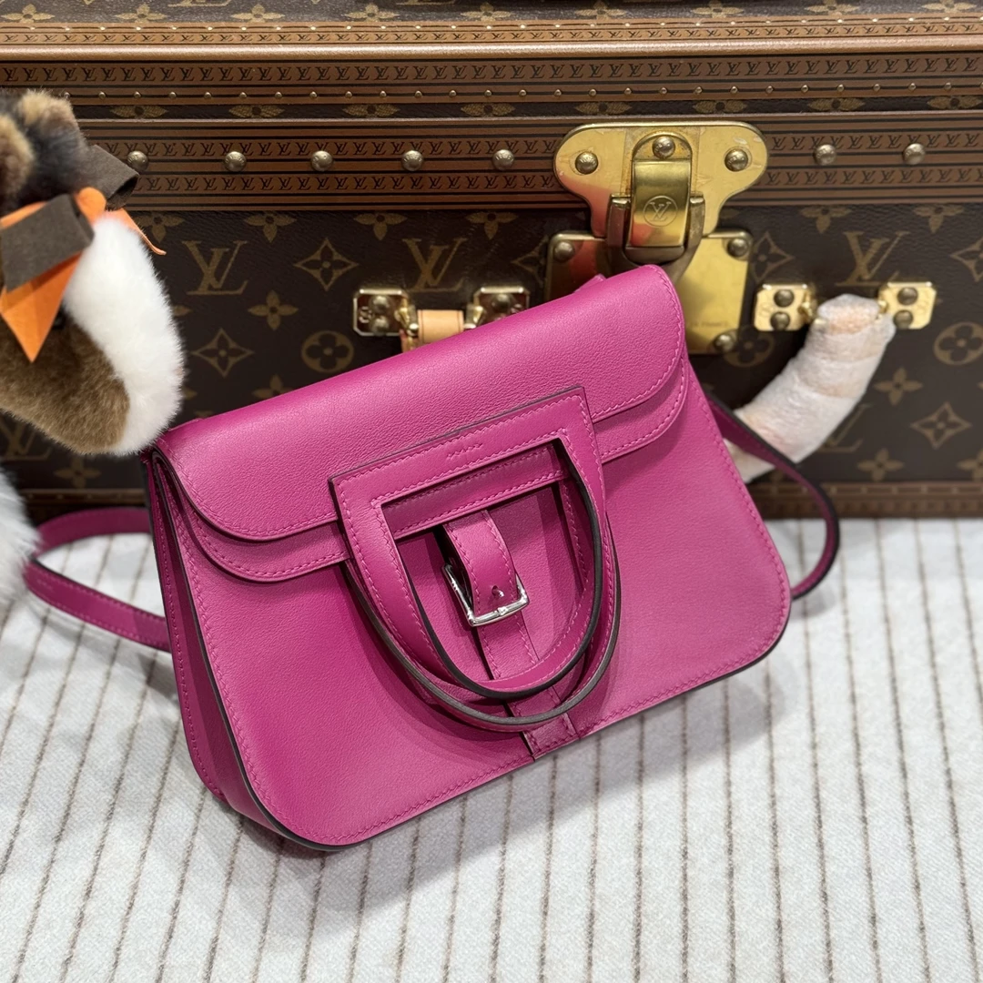 99新 Hermes/爱马仕 昊哥/爱马仕玫瑰紫mini halzan包/d刻