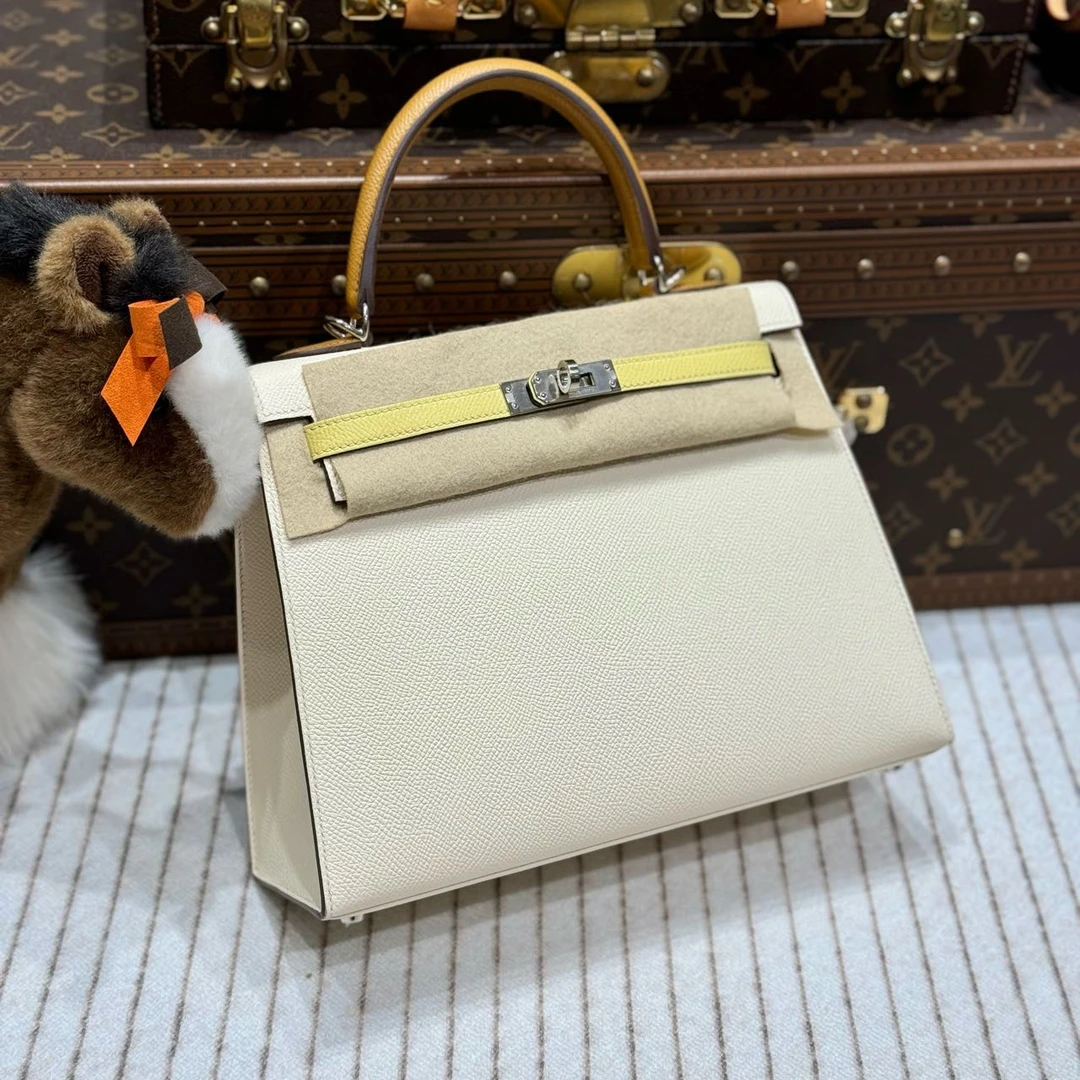 99新 Hermes/爱马仕 lina/z刻/爱马仕奶油白Kelly25三拼色包