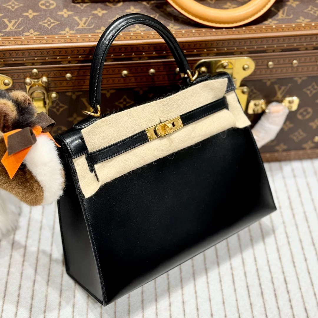 全新未使用 Hermes/爱马仕 贝贝/爱马仕黑金kelly25包box皮
