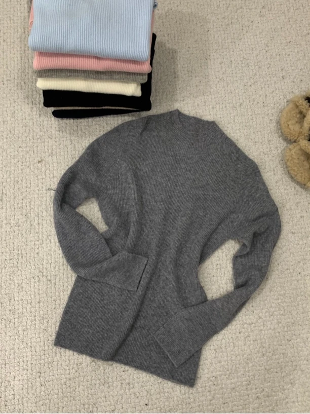 【梨花服饰】后背带扣纯色小毛衣