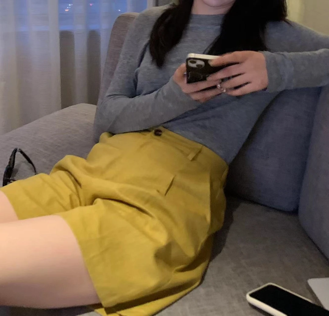 【梨花自留】夏日麻料纯色短裤