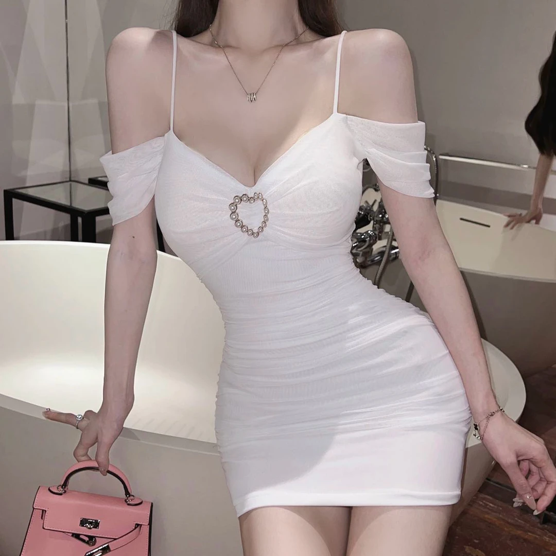 夜场上班衣服夜总店女装性感连衣裙深v领气质吊带裙修身包臀裙子