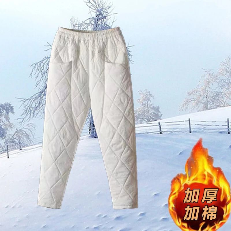 外贸清仓秋冬季夹/绒裤新款轻薄保暖高腰中老年外穿直筒棉裤冬天