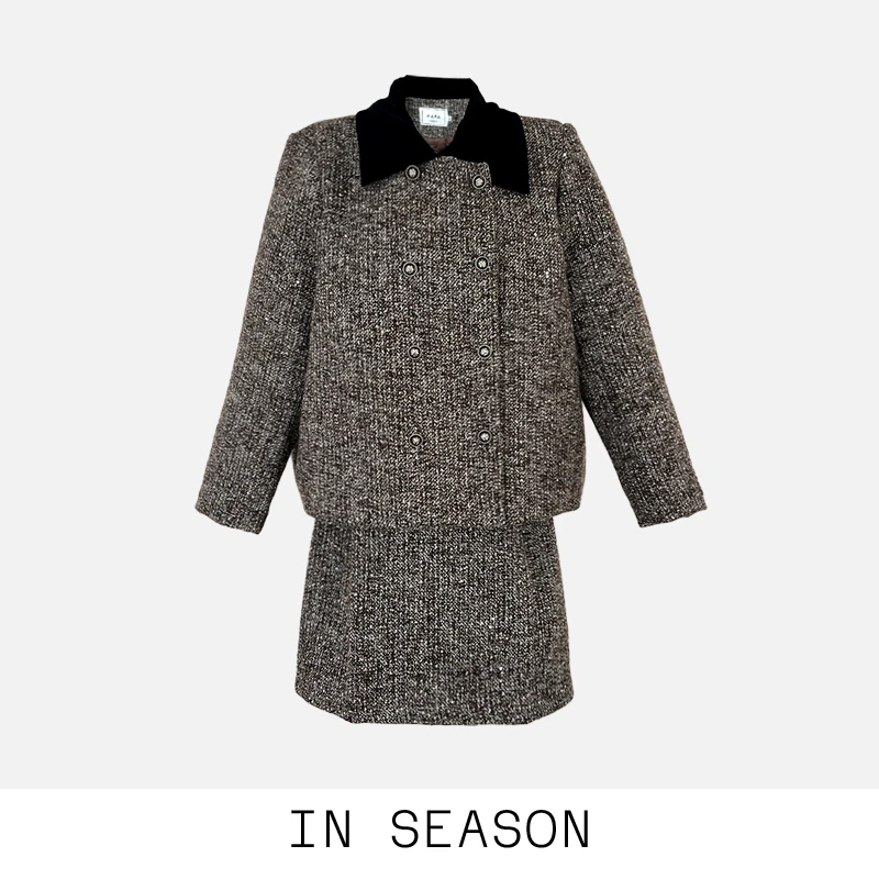 Q&Q 【手工夹棉小香套装】秋冬时尚气质小众设计感亮片半身裙女套装