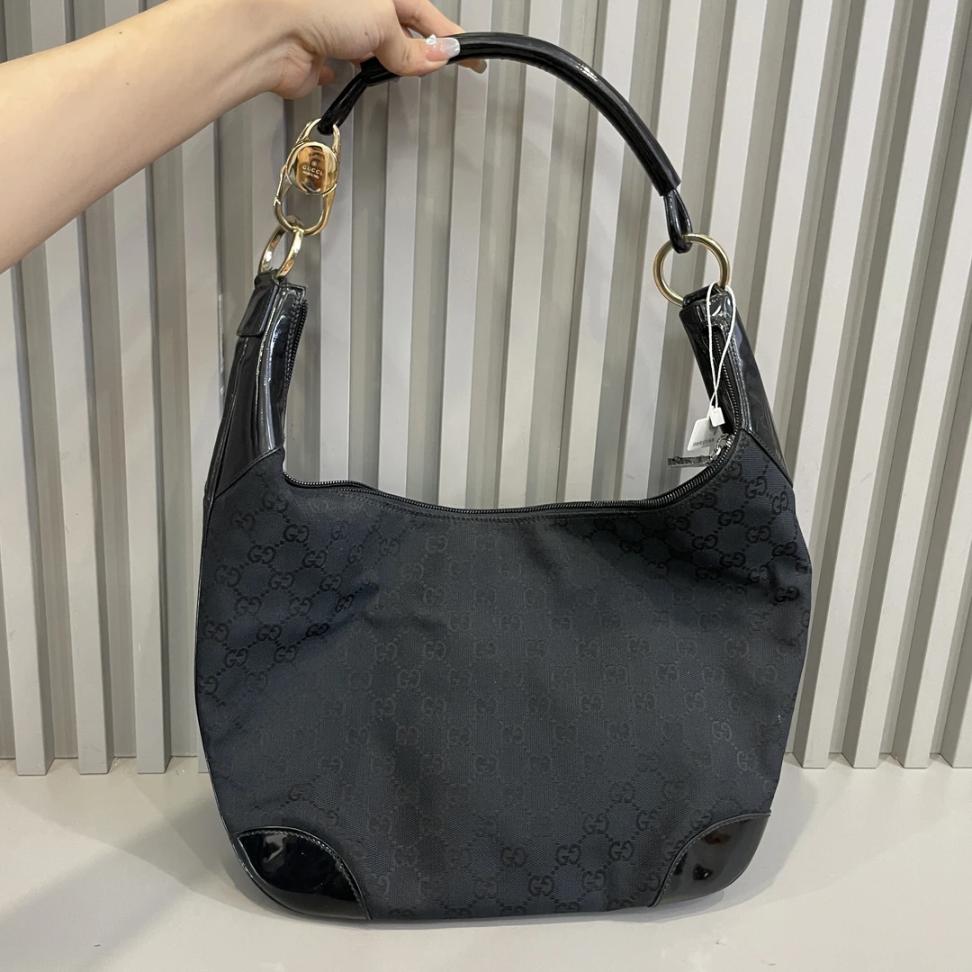 95新 GUCCI/古驰 小琪/古驰黑花牛角包/240323221