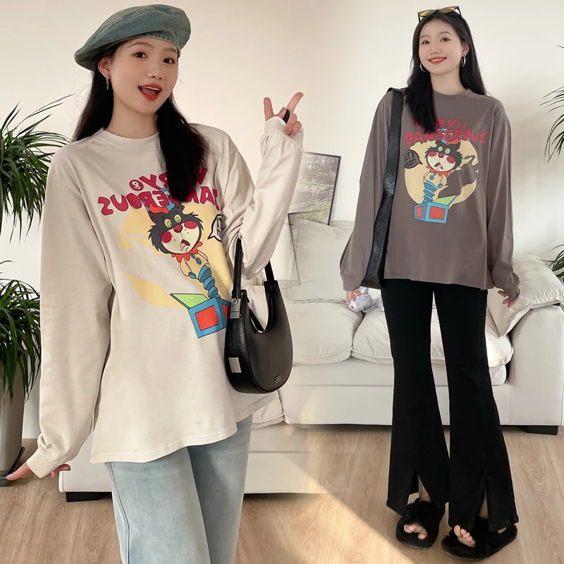 孕妇春季新品设计感百搭孕妇外穿卡通春夏秋季T恤宽松印花长袖