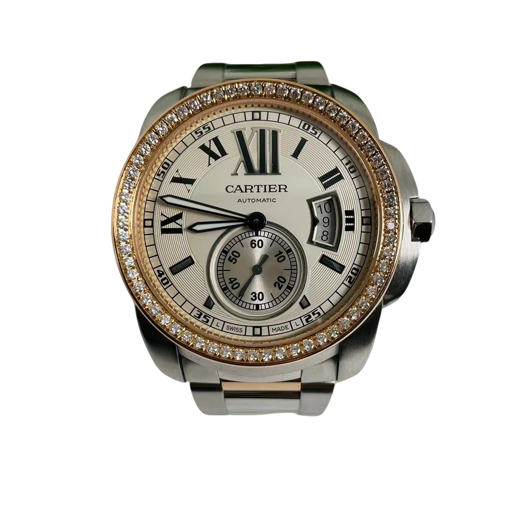 99新 Cartier/卡地亚 卡利博W7100036 42后钻间金男士机械表 单表