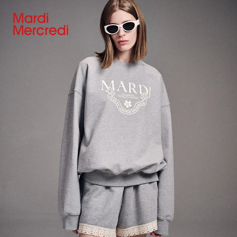 Mardi Mercredi【流光风】卫衣字母徽章印花圆领卫衣学院BZ