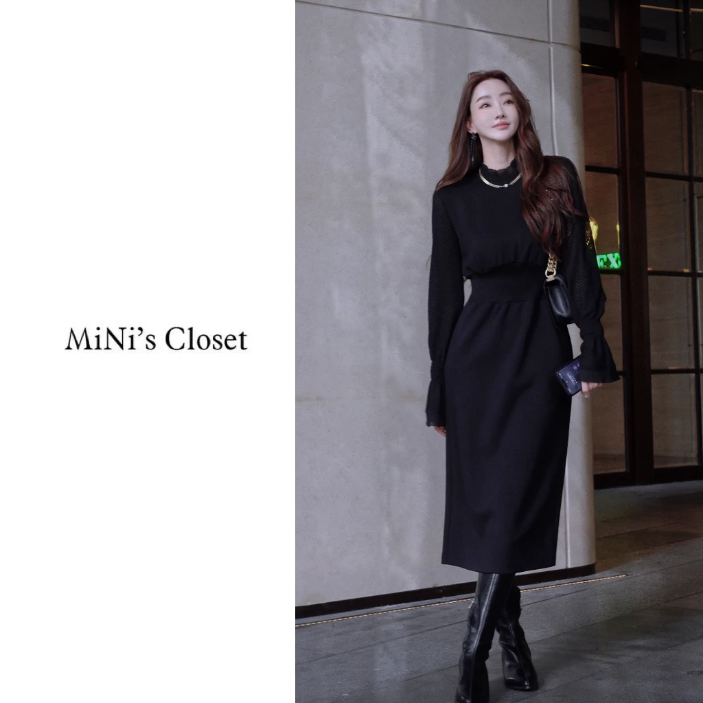 【MiNi推荐】轻奢高级感名缓风拼接收腰连衣裙气质修身裙子JC0083
