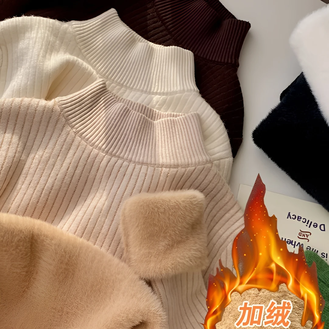 保暖加绒毛衣女百搭加厚2023新款半高领打底衫内搭洋气一体绒上衣