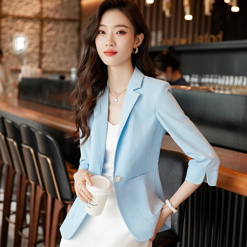 休闲小西装外套女夏季2023新款韩版七分袖气质小个子职业西服上衣