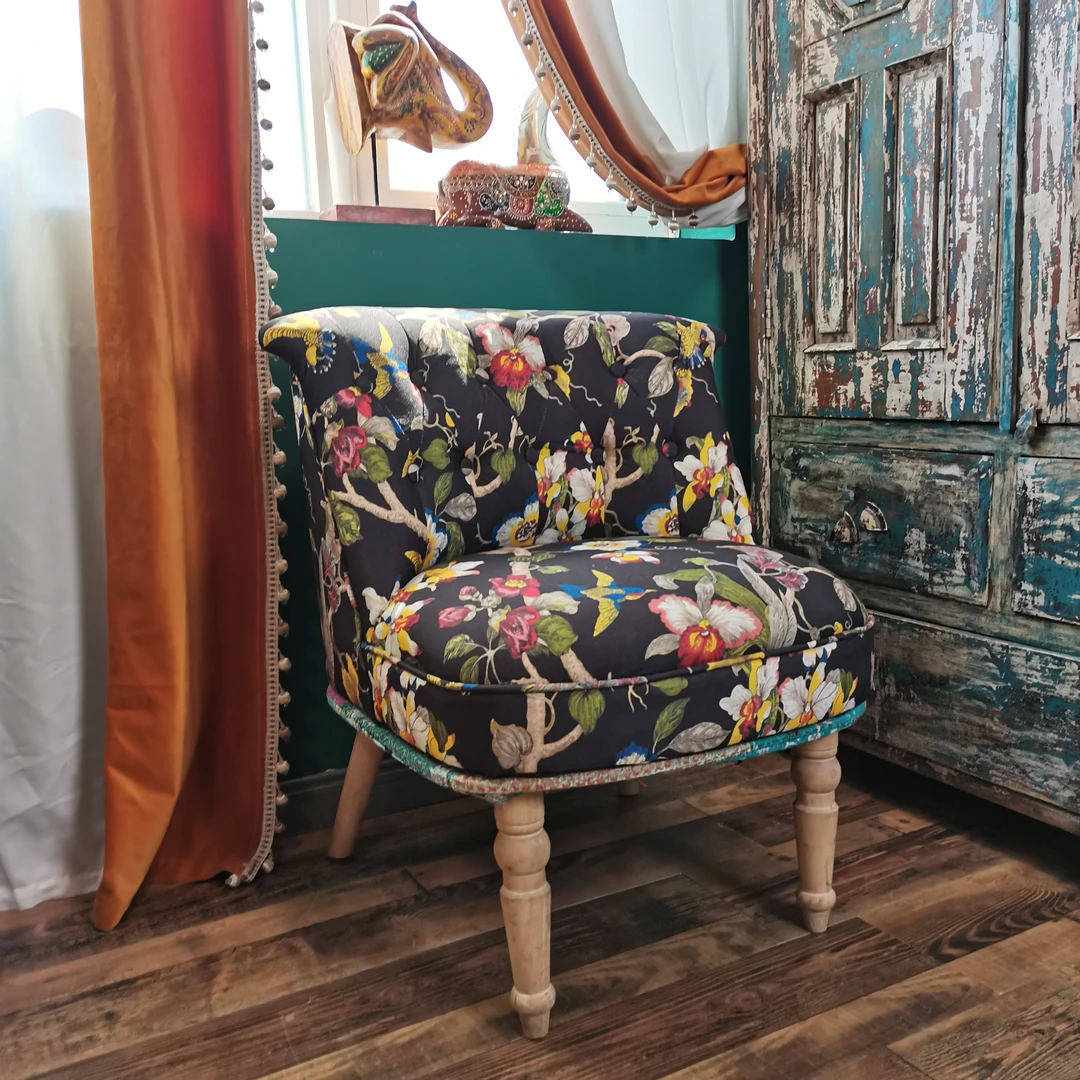 【印舍家居沙发】100棉植物染料手工印花单人沙发牛蛙椅简约桌椅