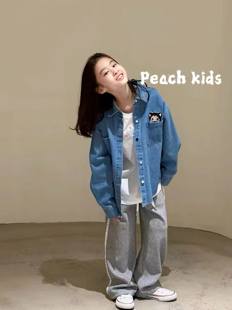 PEACH2024秋款设计师小众韩版休闲百搭经典潮流蓝色衬衫