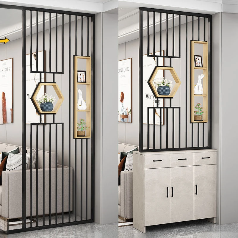 客厅遮挡玄关挡门铁艺屏风入户玻璃置物架隔断客厅遮挡屏风隔断