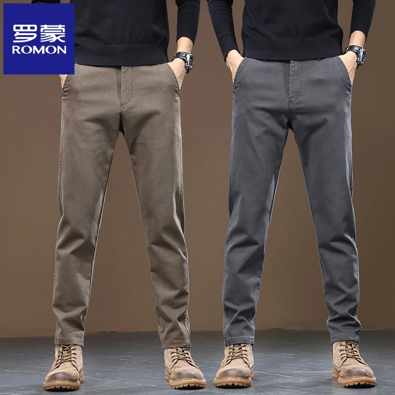 罗蒙2025秋冬新款商务休闲裤男士弹力修身直筒百搭韩版潮流长裤子